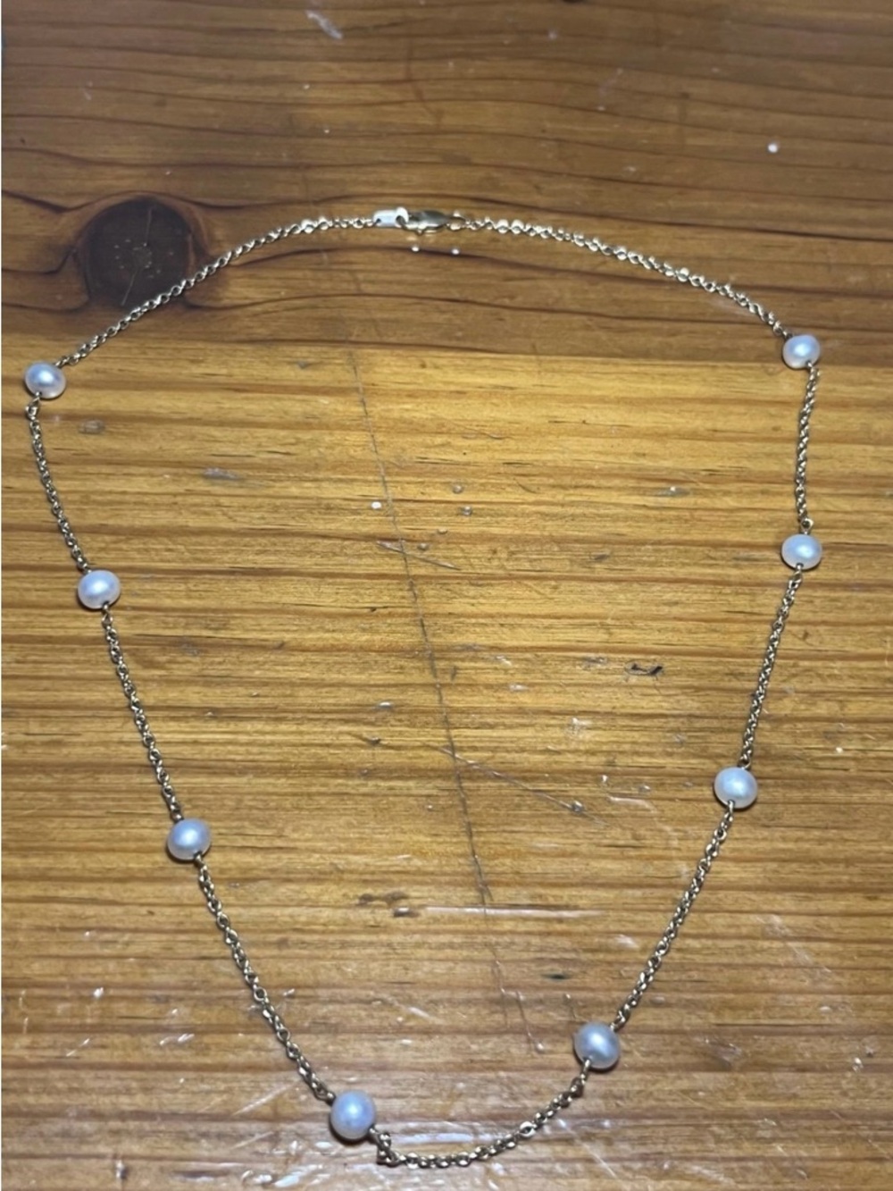14kt Solid Gold Delicate Gold Chain Necklace with White Pearl Accents